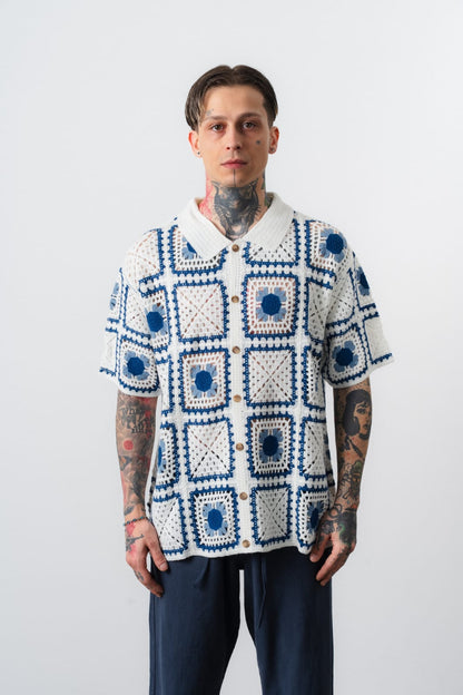 CHEMISE CROCHET - BEIGE/BLEU - Sakré Sun