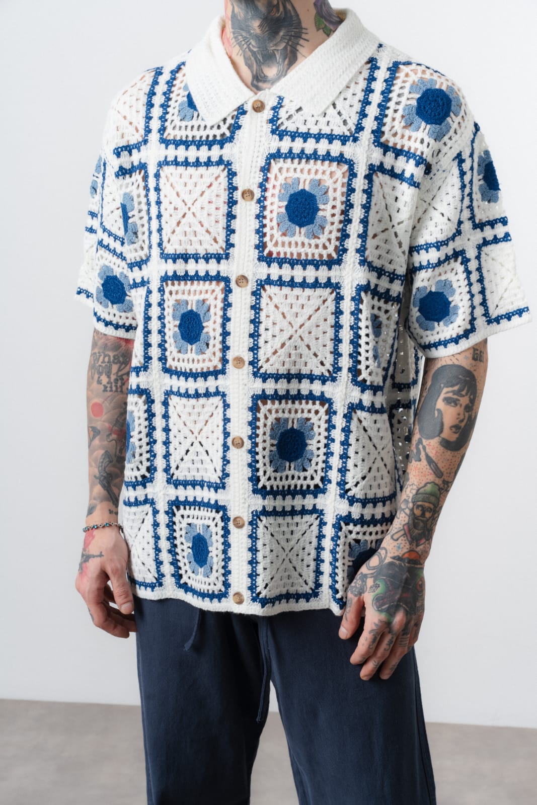 CHEMISE CROCHET - BEIGE/BLEU - Sakré Sun