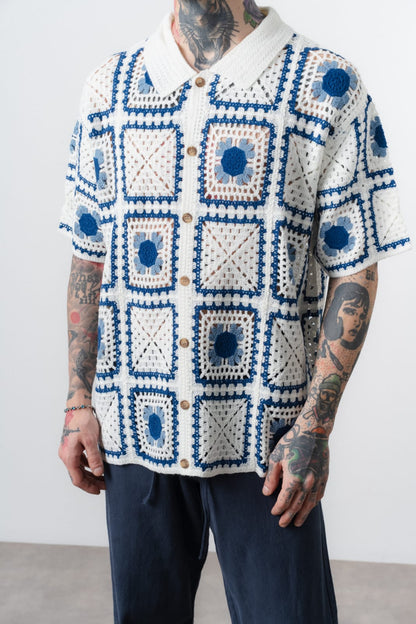 CHEMISE CROCHET - BEIGE/BLEU - Sakré Sun