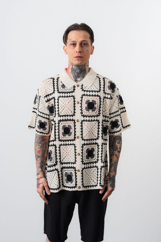CHEMISE CROCHET - BEIGE/NOIR - Sakré Sun