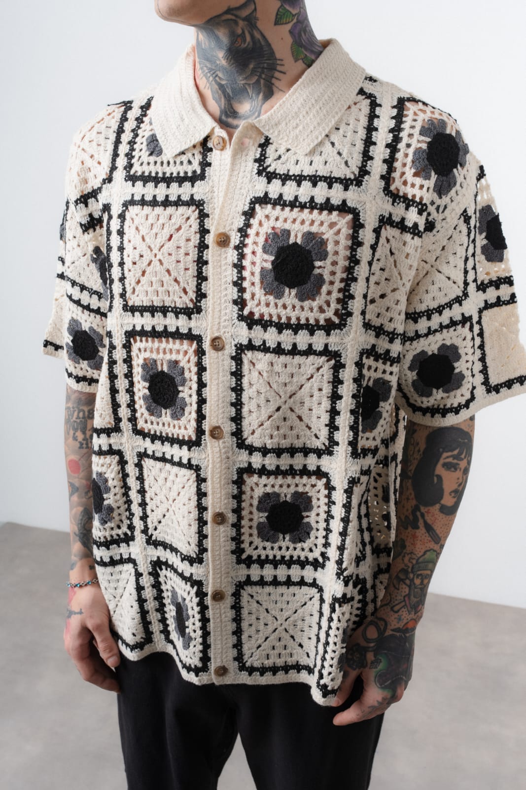 CHEMISE CROCHET - BEIGE/NOIR - Sakré Sun