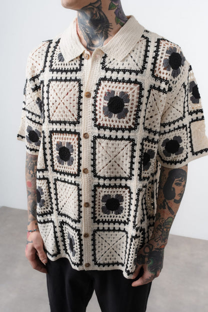 CHEMISE CROCHET - BEIGE/NOIR - Sakré Sun