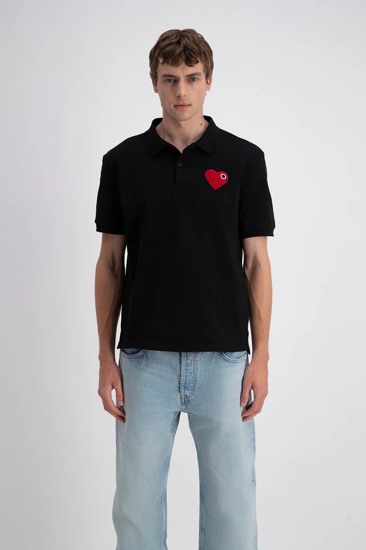 POLO T-SHIRT ADJ -  NOIR COEUR ROUGE - Ma boutique