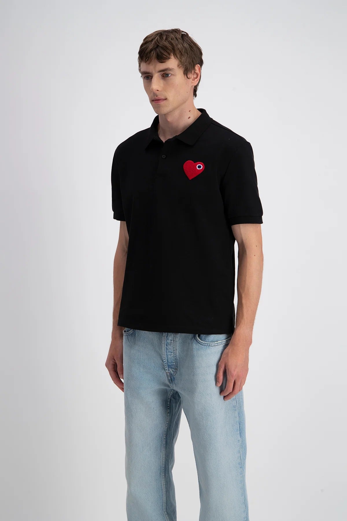 POLO T-SHIRT ADJ -  NOIR COEUR ROUGE - Ma boutique