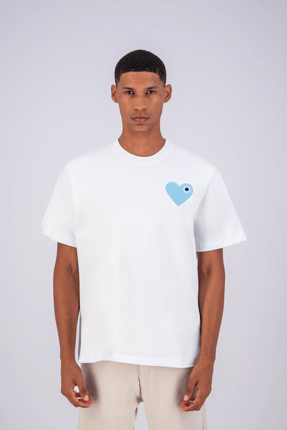 T - SHIRT ADJ - BLANC COEUR BLEU CIEL - Ma boutique