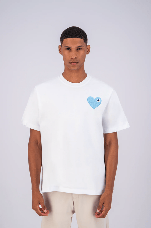 T - SHIRT ADJ - BLANC COEUR BLEU CIEL - Ma boutique
