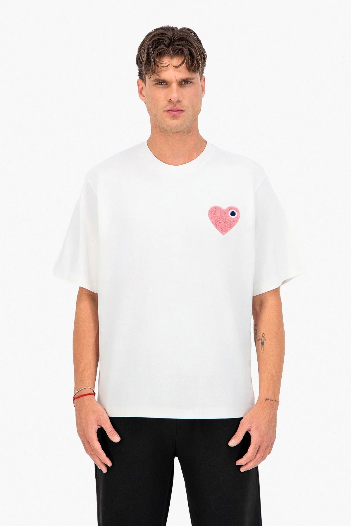 T - SHIRT ADJ - BLANC COEUR ROSE - Sakré Sun