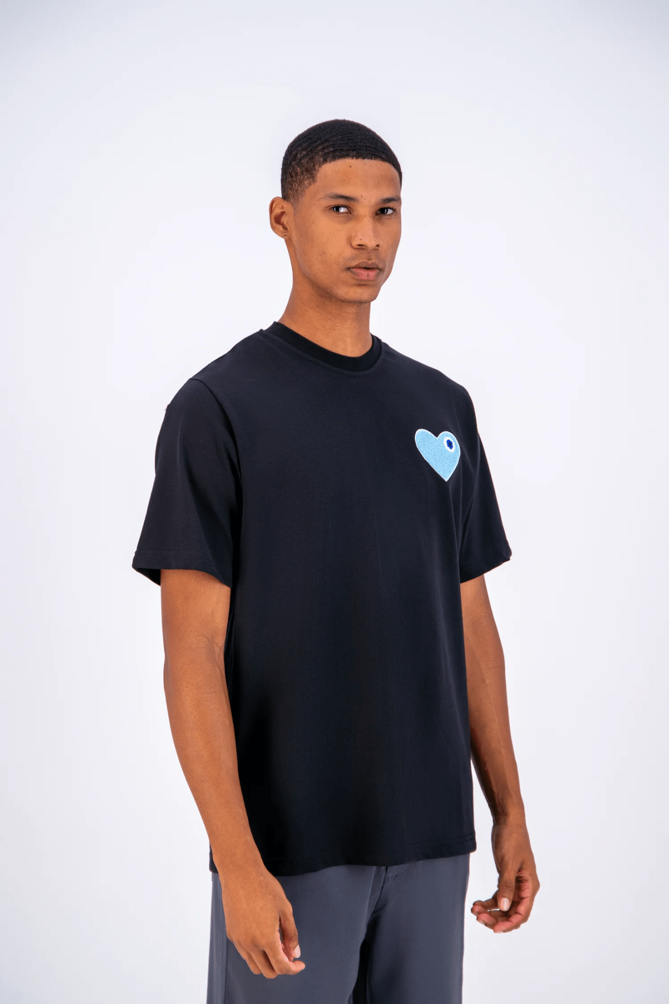 T - SHIRT ADJ - NOIR COEUR BLEU CIEL - Ma boutique