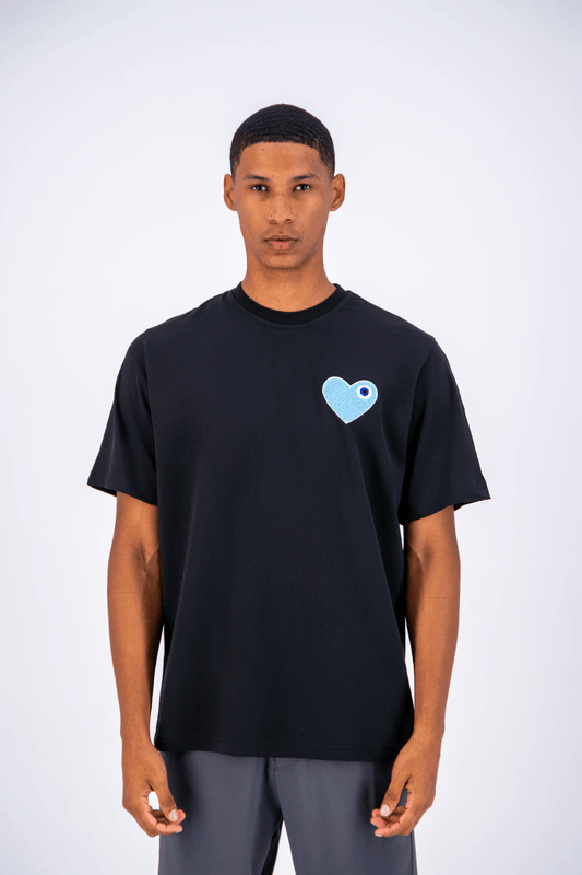 T - SHIRT ADJ - NOIR COEUR BLEU CIEL - Ma boutique