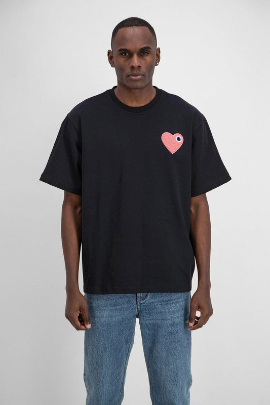 T - SHIRT ADJ - NOIR COEUR ROSE - Ma boutique